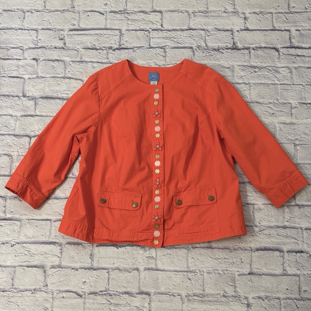 Lara Lane Orange Embellished Cotton Jacket Bright Coral Orange Plus Size 18W